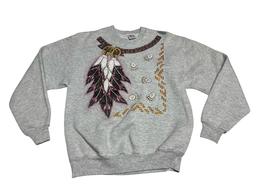 Vintage Southwestern Native American Bear Prints Crewneck Sweatshirt Sz M USA
